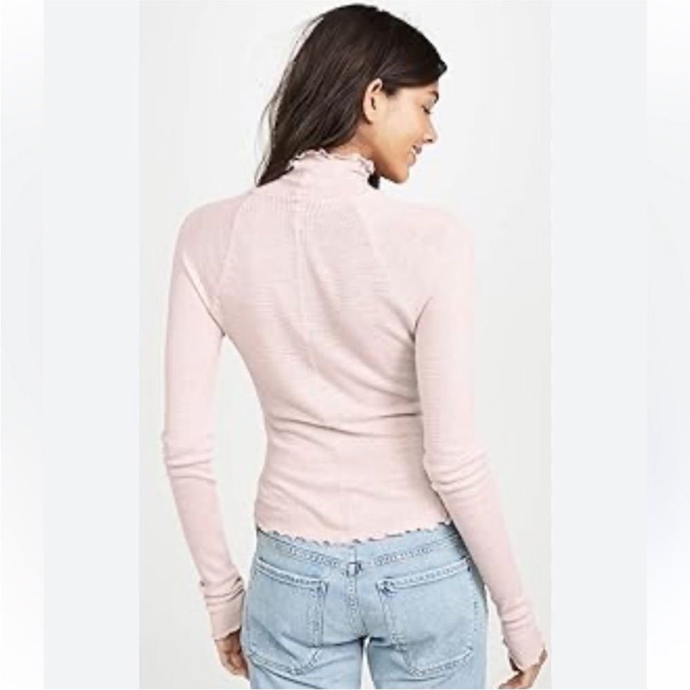 Free People Turtleneck Top Shirt XS Pink Waffle Knit Lettuce Hem - Picture 3 of 5